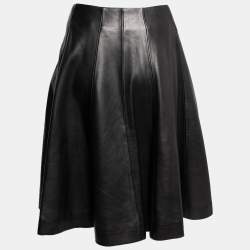 Dior Black Leather Wrap Detail Skirt M