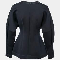 Pre Owned Dior Navy Blue Wool Crest Embellished Peplum Top M