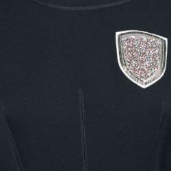 Pre Owned Dior Navy Blue Wool Crest Embellished Peplum Top M