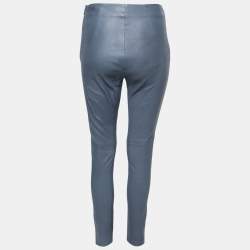 Pre Owned Dior Blue Leather Zipped Hem Detail Skinny Pants M