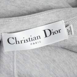Pre Owned Dior Grey Wool Crest Embellished Zip Front Flared Dress M