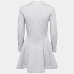Pre Owned Dior Grey Wool Crest Embellished Zip Front Flared Dress M
