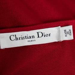 Dior Red Knit Ruffle Trimmed Short Sleeve Top M