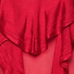 Dior Red Knit Ruffle Trimmed Short Sleeve Top M