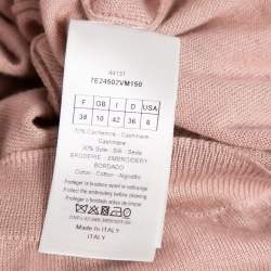 Dior Nude Pink Cashmere Knit Embroidered Detail Short Sleeve Top M