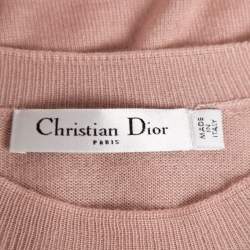 Dior Nude Pink Cashmere Knit Embroidered Detail Short Sleeve Top M