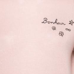 Dior Nude Pink Cashmere Knit Embroidered Detail Short Sleeve Top M