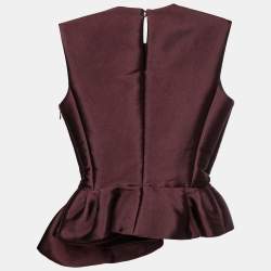 Dior Burgundy Silk Sleeveless Asymmetric Peplum Top S