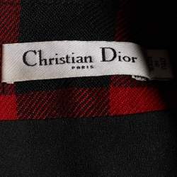 Dior Red & Black Checked Wool Frayed Hem Dress S