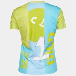 Pre Owned Christian Dior Boutique Blue & Yellow Patchwork Print V Neck T-Shirt M