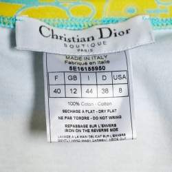 Pre Owned Christian Dior Boutique Blue & Yellow Patchwork Print V Neck T-Shirt M