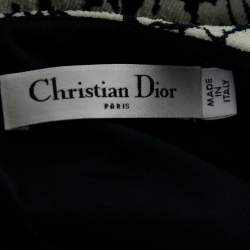 Pre Owned Dior Monochrome Floral Jacquard Short Sleeve Dress L