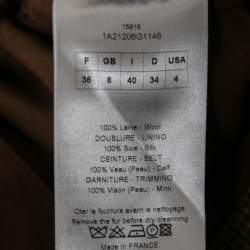 Dior Brown Houndstooth Wool Fur Trim Belted Jacket S
