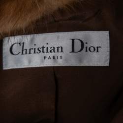 Dior Brown Houndstooth Wool Fur Trim Belted Jacket S