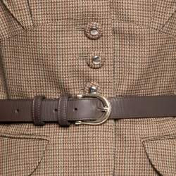 Dior Brown Houndstooth Wool Fur Trim Belted Jacket S