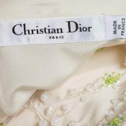 Dior Cream Silk Embellished Sleeveless Dress M