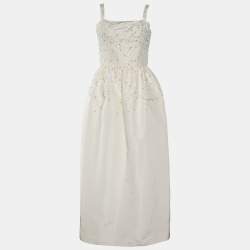 Dior Cream Silk Embellished Sleeveless Dress M
