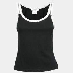 Dior Black and White Cotton Chain Embellished Sleeveless Tank Top L