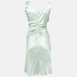 Dior Vintage Green Textured Silk Satin Gathered Sleeveless Dress M