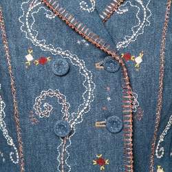 Pre Owned Dior Blue Hand Embroidered Denim Double Breasted Jacket M
