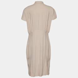 Pre Owned Christian Dior Beige Crepe V-Neck Dress L