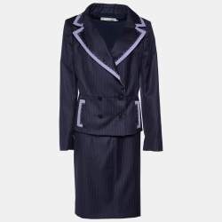 Dior Navy Blue Pinstripe Wool Skirt Suit L