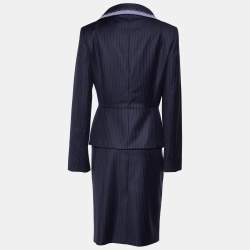 Dior Navy Blue Pinstripe Wool Skirt Suit L