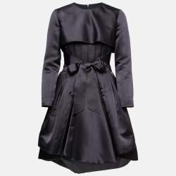 Pre Owned فستان جاكيت ديور حرير أزرق كحلي صر بفيونكة طيات قصير مقاس صغير (سمول)