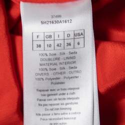 Dior Red Silk Side Pleated Mesh Hem Midi Dress M