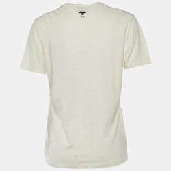Pre Owned Dior Cream Heart Print Cotton Linen T-Shirt M