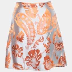 Pre Owned Dior Grey/Orange Floral Silk Skirt M