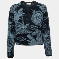 Dior Blue Cashmere Drawstring Detail Sweater M
