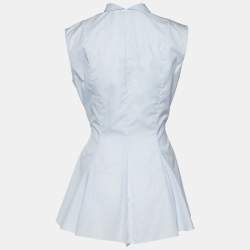 Pre Owned Dior Blue Pinstripe Print Cotton Sleeveless Flared Shirt M