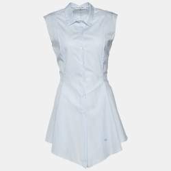 Pre Owned Dior Blue Pinstripe Print Cotton Sleeveless Flared Shirt M