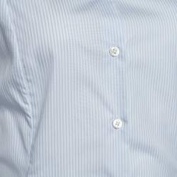 Pre Owned Dior Blue Pinstripe Print Cotton Sleeveless Flared Shirt M