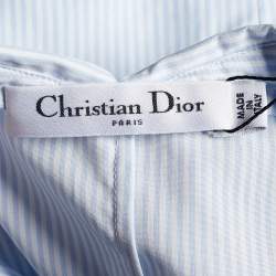 Pre Owned Dior Blue Pinstripe Print Cotton Sleeveless Flared Shirt M