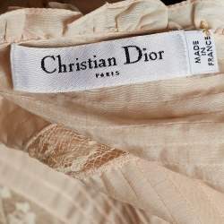 Pre Owned Dior Pale Pink Silk & Lace Ruffled Detail Blouse M