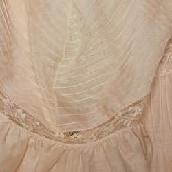 Pre Owned Dior Pale Pink Silk & Lace Ruffled Detail Blouse M