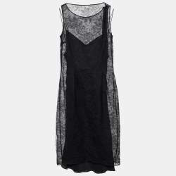 Dior Black Silk Lace Sleeveless Sheath Dress S