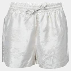 Pre Owned Dior Light Grey & Gold Floral Jacquard Silk Shorts L