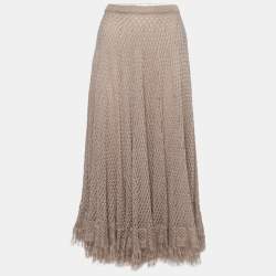 Dior Beige Patterned Open Knit Linen Fringed Skirt S
