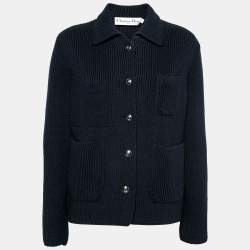 Christian Dior Navy Blue Wool Knit Collared Cardigan M