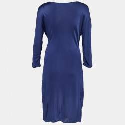 Pre Owned Dior Navy Blue Jersey Ruched Knee-Length Dress L