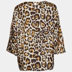 Pre Owned Dior Beige Leopard Print Silk Three Quarter Sleeve Blouse XL