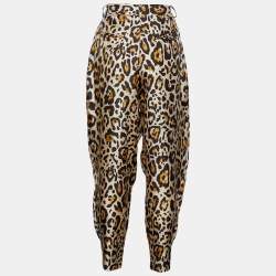 مملوكة مسبقًا Dior Beige Leopard Print Silk High Waist Trousers L Waist 31"