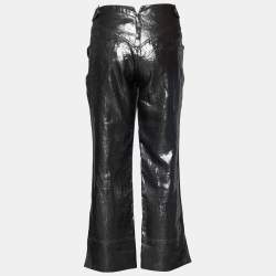 Pre Owned Dior Boutique Silver Foil Print Linen Cropped Trousers L Waist 36"