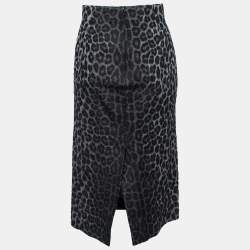 Christian Dior Black Monochrome Leopard Print Cotton Pencil Skirt M