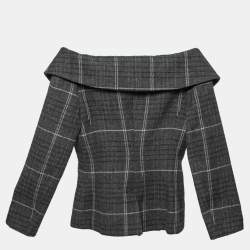 Christian Dior Grey Check Wool Off-Shoulder Jacket S