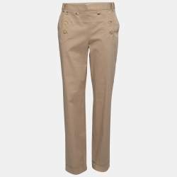 Pre Owned Christian Dior Beige Cotton Button-Embellished Trousers M