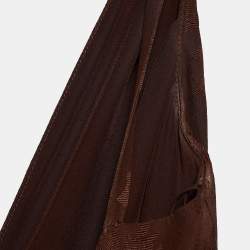 Pre Owned Christian Dior Brown Silk Jacquard Embellished Detail Midi Dress S